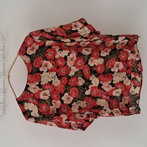 Vintage Anne Klein II Silk Poppy Print Short-sleeve Top (Size 4; US Small)